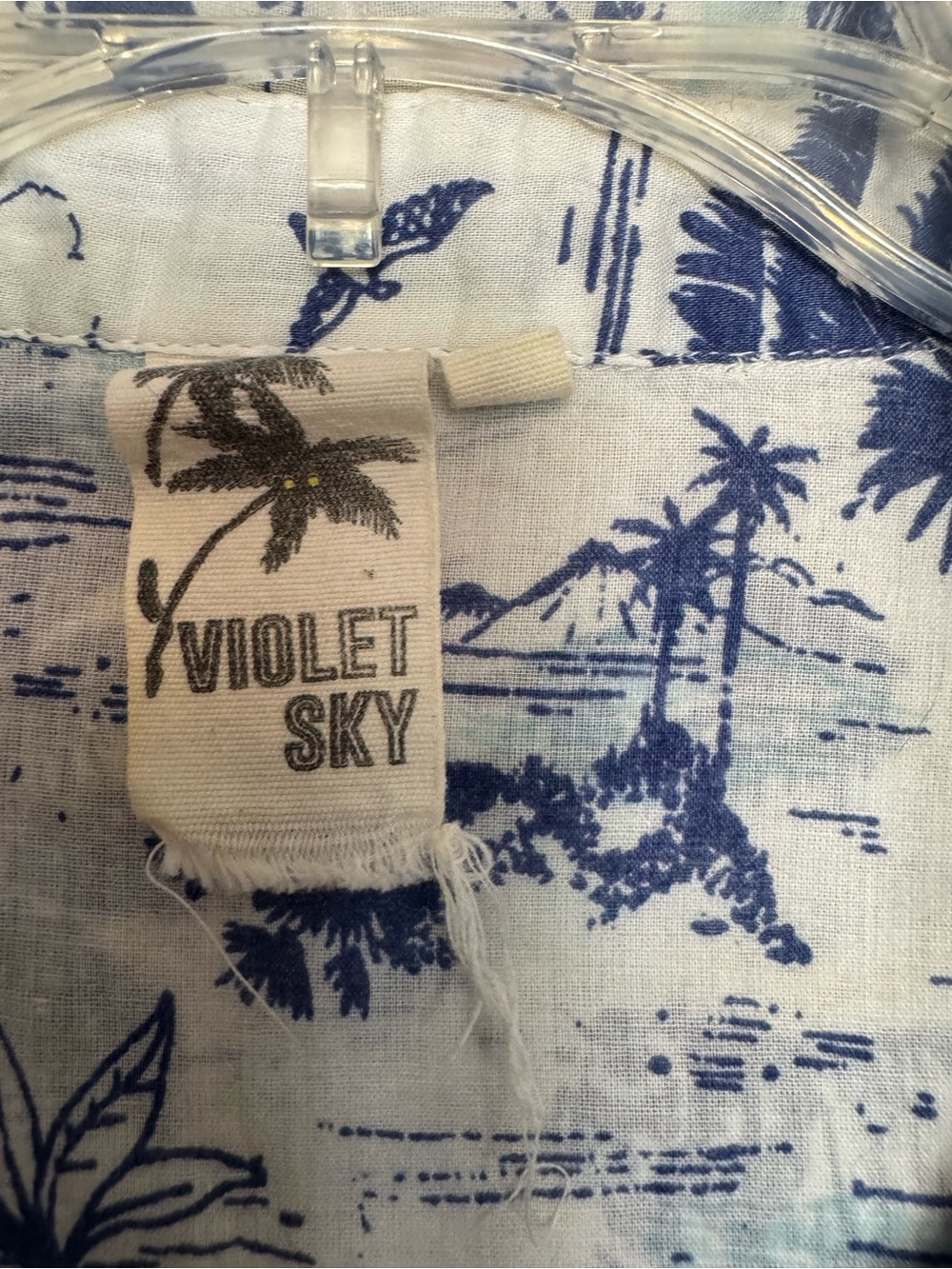 Violet Sky Blue & White Tropical Print Shirt Swim Cover Up - Picture 3 of 9